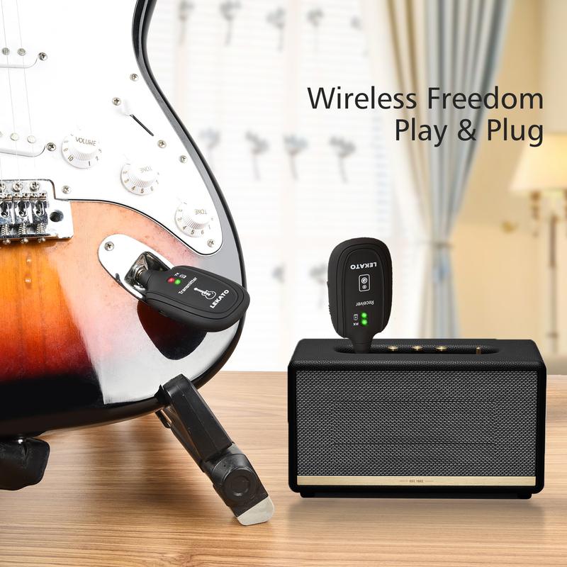 LEKATO A8 Wireless Guitar System, with 4 Channels, Built-in Rechargeable Wireless Guitar Transmitter Receiver, for Electric Guitar Bass Violin, for Music Lovers Boys Girls Friends Gift