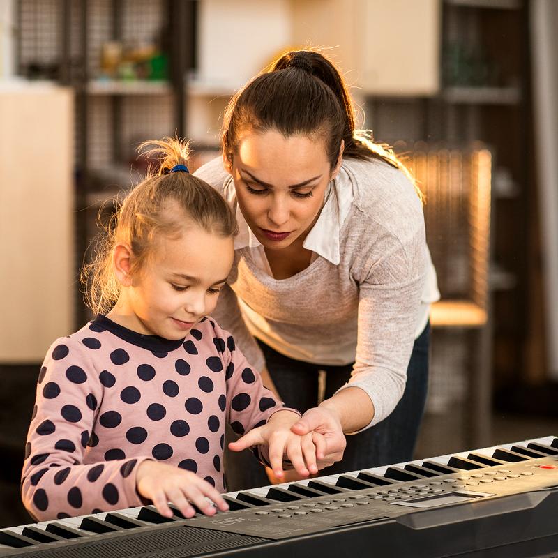 GEP-110 61 Key Keyboard with Piano Stand, Piano Bench, Built In Speakers, Headphone, Microphone, Music Rest, LED Screen, 3 Teaching Modes for Beginners