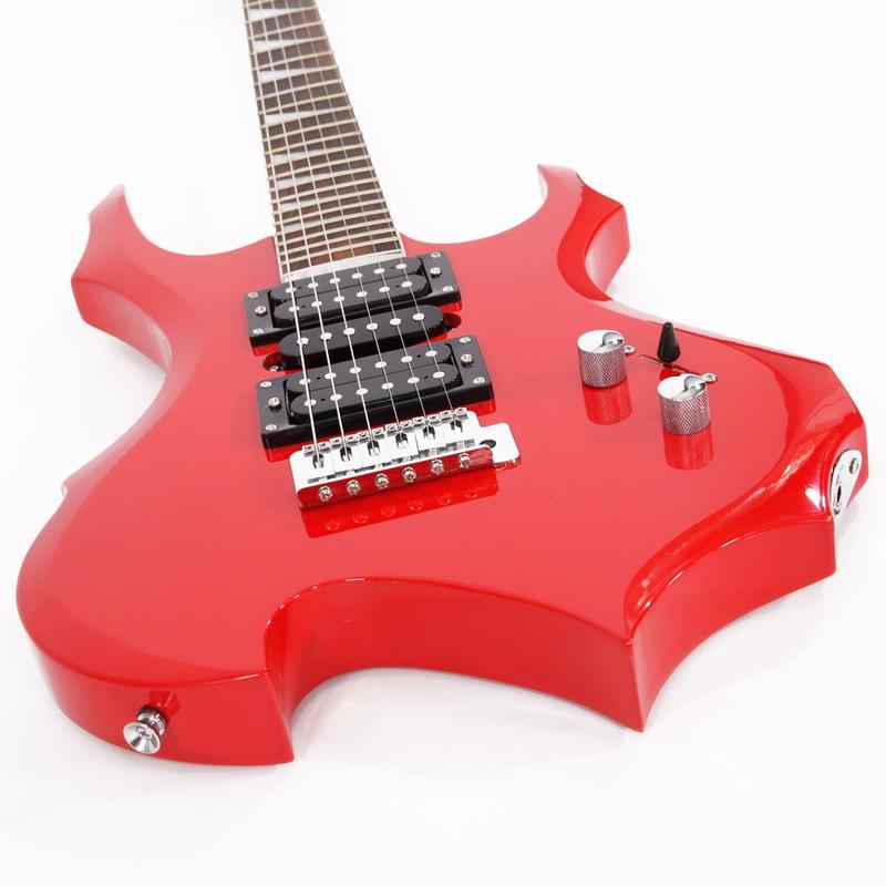 Glarry Flame Shaped Electric Guitar with 20W Electric Guitar Sound HSH Pickup Novice Guitar Audio Bag Strap Picks Shake Cable Wrench Tool Red