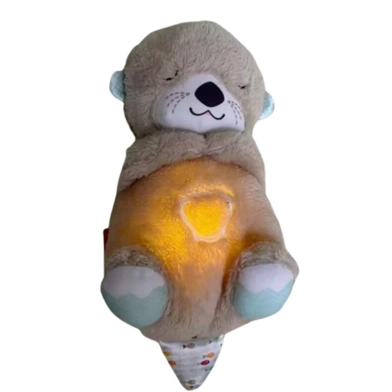 Cute Toy Sleeping Otter Plush Toy Snooze with Breathing Movement and Heartbeat Music