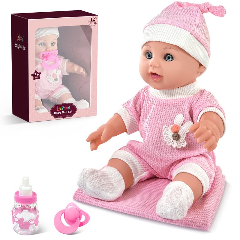 Nice2you 12in Baby Doll for Toddlers 1-3, First Baby Doll Set with Accessories, Pacifier, Feeding Bottle, Blanket for 2 Year old Girl，Pink doll