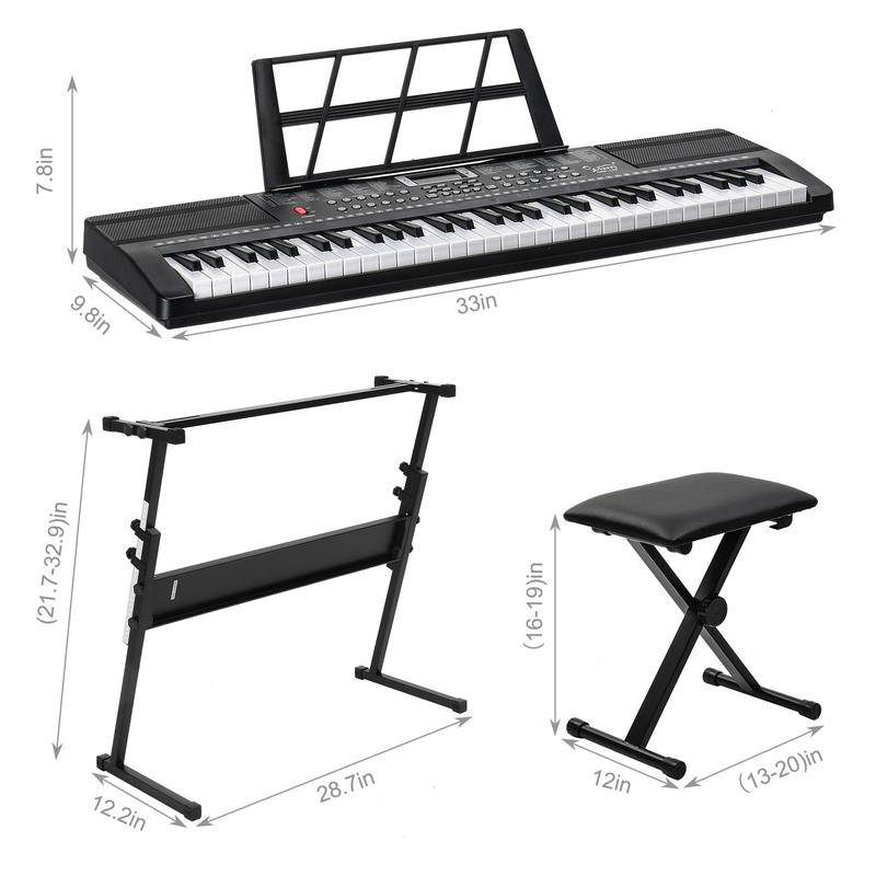 GEP-110 61 Key Keyboard with Piano Stand, Piano Bench, Built In Speakers, Headphone, Microphone, Music Rest, LED Screen, 3 Teaching Modes for Beginners