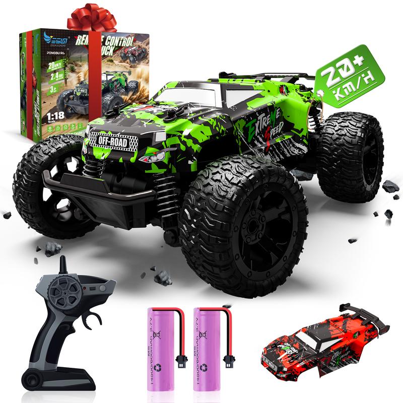 1:18 All Terrain RC Car, 20 KPH High Speed 4WD Electric Vehicle with 2.4 GHz Remote Control, 4X4 Waterproof Off-Road RC Trucks with 2 Rechargeable Batteries, Christmas Toys Gifts drift rc power wheels rccars of