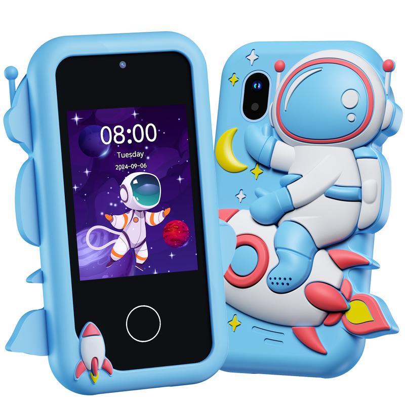 Upgraded Kids Smart Phone, Toddler Touchscreen Learning Toy for 3-8 Years Old Boys Girls, Fake Play Phone with Dual Camera Puzzle Games Music Player for Christmas Birthday Gifts,Blue