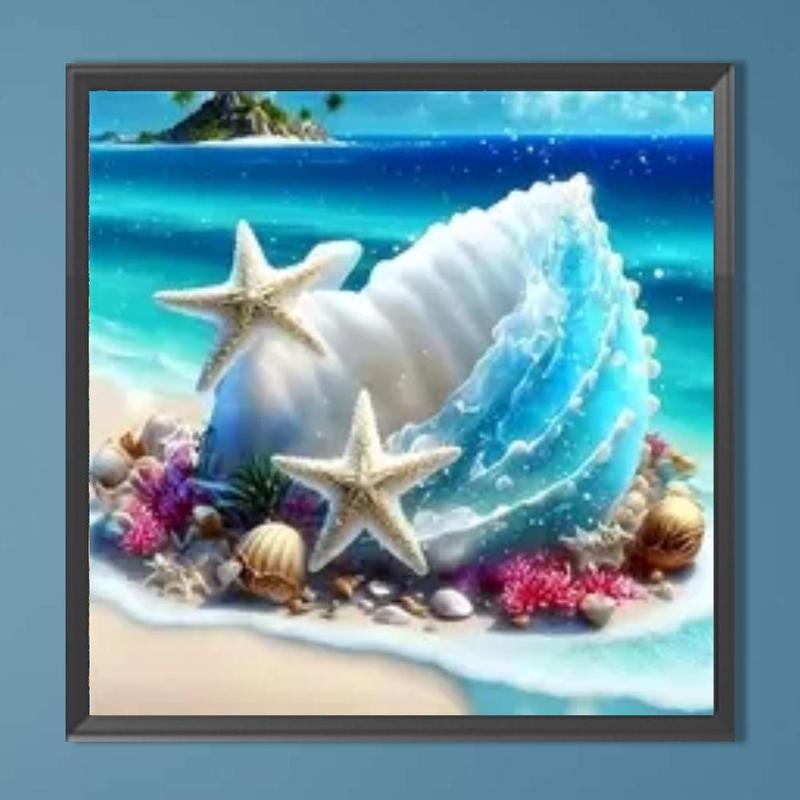 Sea Shell & Beach Pattern DIY Diamond Art Painting Without Frame, 5D Diamond Art Painting Kit, DIY Decor Painting for Bedroom Living Room Office