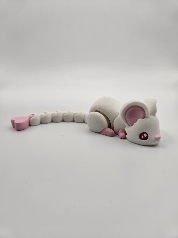 Albino Mouse with Heart Tail | 3D Printed Articulating Figurine Great Gift and Desk Figure