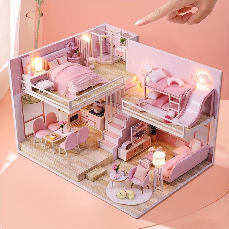 1pc DIY Dollhouse Miniature Kit With Furniture, 3D Wooden Miniature Dolls House Kit