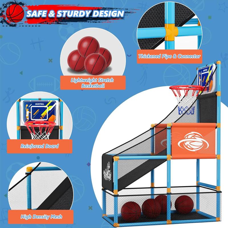 Arcade Basketball Game Set Boy Toys: Indoor Basketball Hoop with 4 Balls Outdoor Sports Toy for Kids 3-12 Years Old Adjustable Height with Air Pump Christmas Birthday Gifts Aged 3-5 6 6-8 7 8 8-12 9