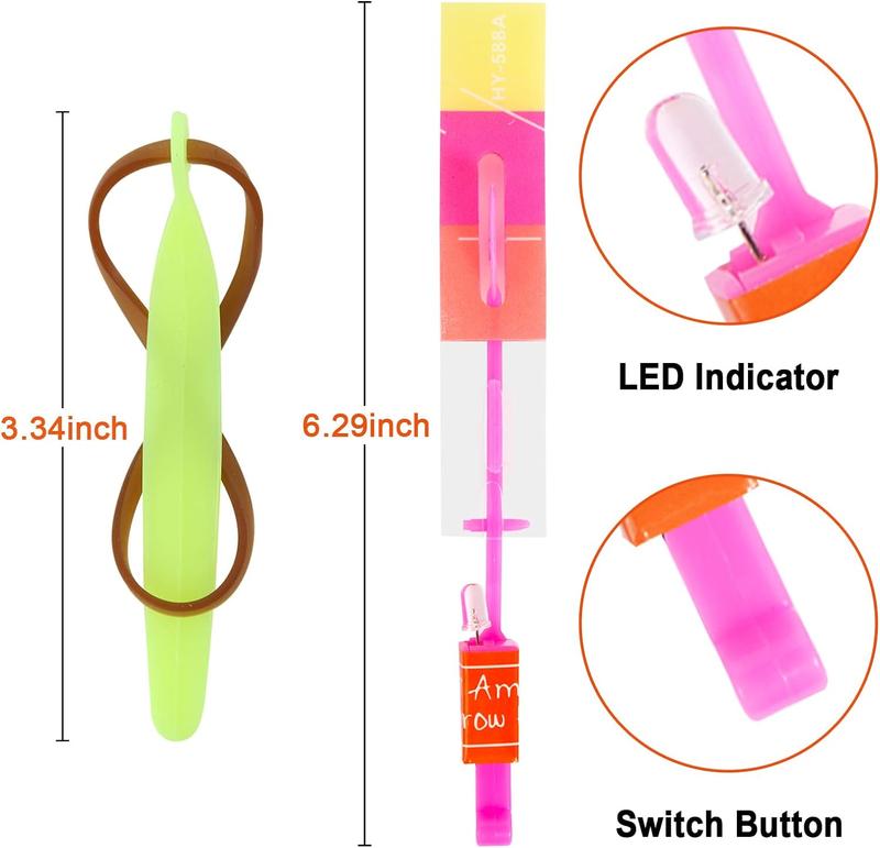 Flying Toys with LED Lights - 10Pcs LED Arrow Helicopters + 10Pcs Launchers - Summer Outdoor Game LED Slingshot Toy for Kids