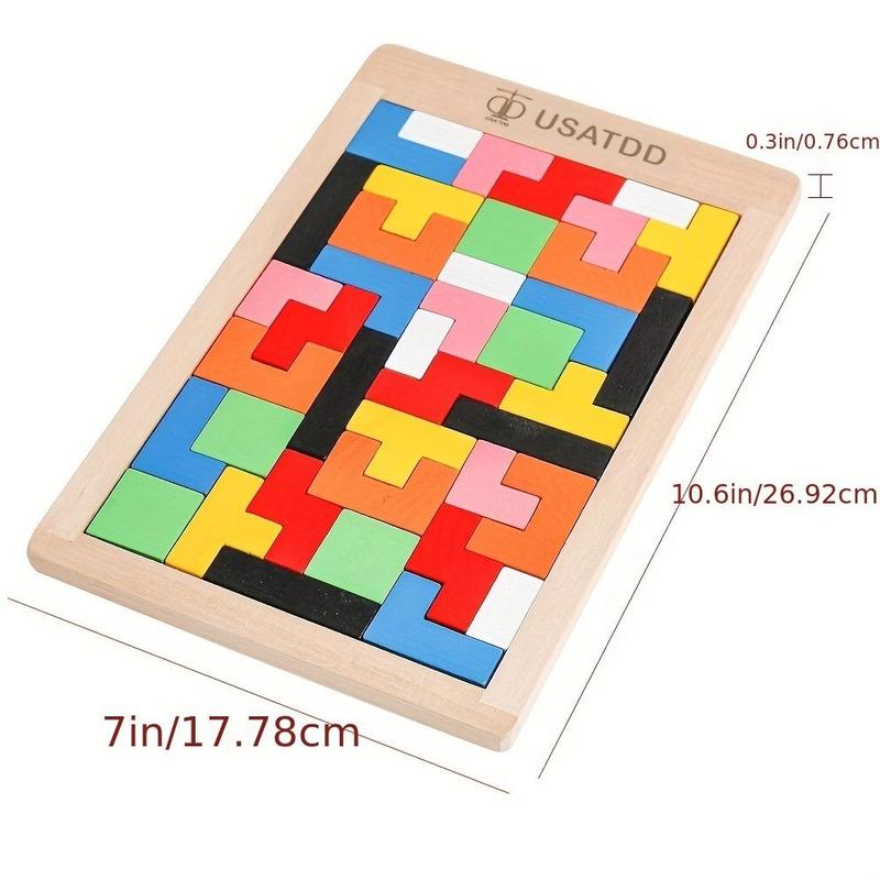 USATDD Wooden Solid Color Puzzles Blocks Brain Teasers Toy Russian Tangram Colorful Jigsaw Game Montessori Intelligence STEM Gift