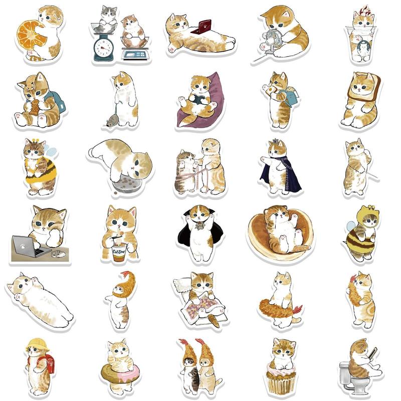 64pcs Cute Cartoon Cat Pattern Decorative Sticker, DIY Decoration Sticker for Laptop, Guitar, Phone Case, Skateboard & Scrapbook