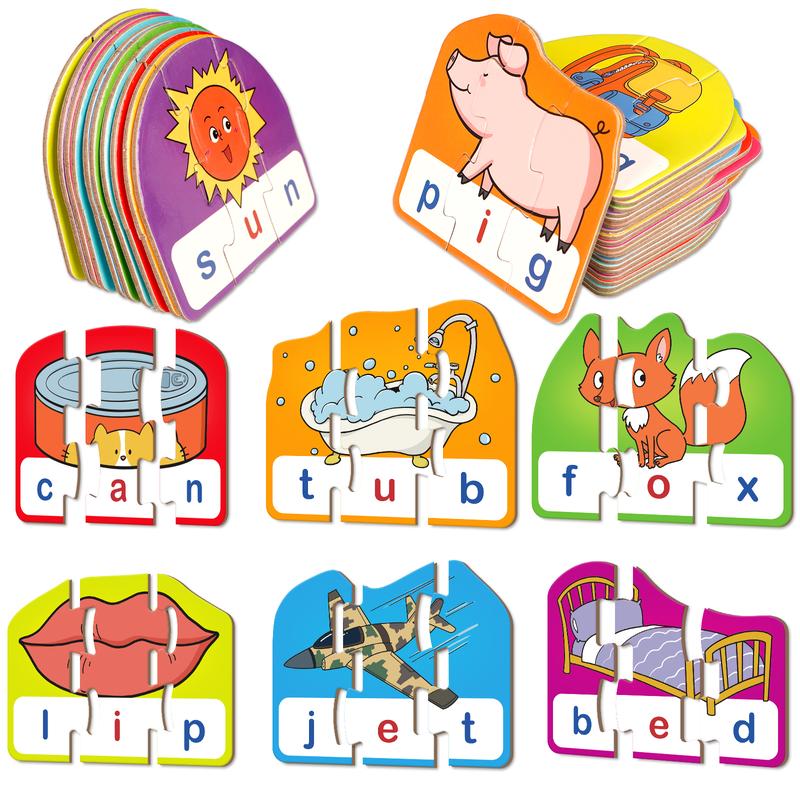 Kasfalci CVC Puzzle Cards for learners,CVC Word Games,Phonics Games,3 Alphabet Letter Word Puzzles,Learning Spelling Games CVC Word CVC Word flashcards  for