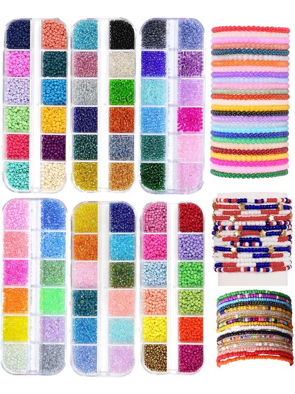 3mm Transparent Glass Seed Beads (6 Boxes), Random Color Series Bracelet Making Beads with 72-grid Plastic Storage Box, DIY Jewelry Making Supplies