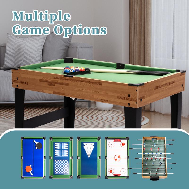 SULIVES 2x4ft 13-in-1 Combo Game Table Set for Home, Combination Tables for Game Room, Friends & Family w Hockey, Football, Billiards, Ping Pong, Shuffleboard, Chess, Checkers, Backgammon, Ring toss