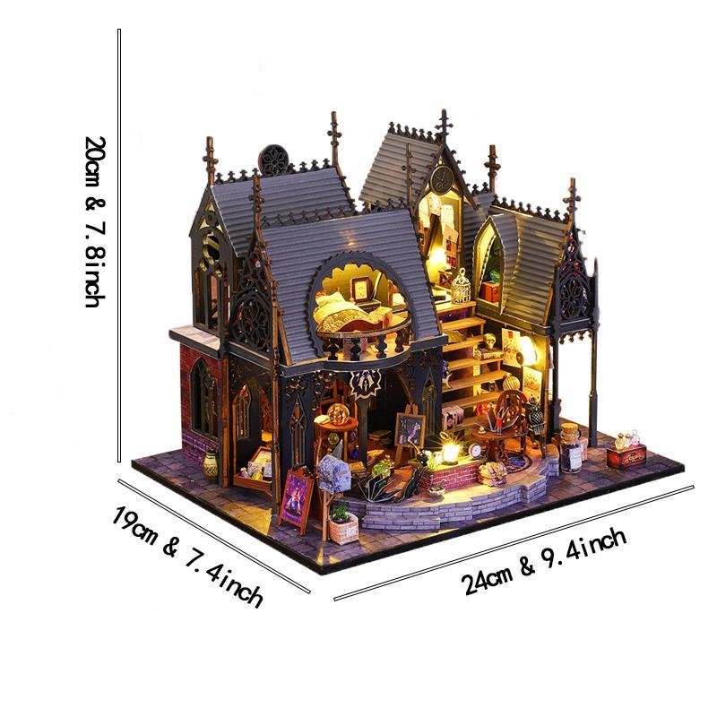 3D Wooden Handmade Magic House, DIY Retro Play House Miniature Assembly Model with Light, Creative Desktop Decoration for Home & Office, Best Gift Toy