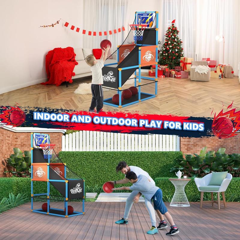 Arcade Basketball Game Set Boy Toys: Indoor Basketball Hoop with 4 Balls Outdoor Sports Toy for Kids 3-12 Years Old Adjustable Height with Air Pump Christmas Birthday Gifts Aged 3-5 6 6-8 7 8 8-12 9