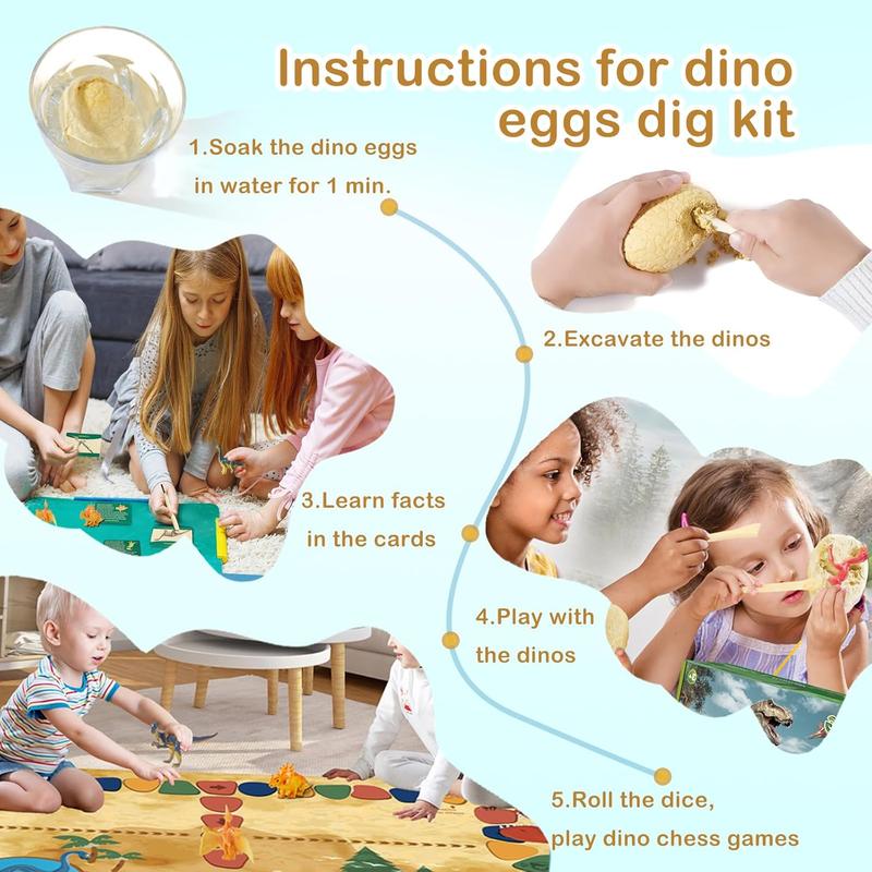 Dinosaur Eggs Dig Kit Toys - 12 Dino Fossil Eggs Excavation Kit w Play Mat for Kids Easter Party Favor Basket Stuffers STEM Toy Christmas Birthday Gift for Boys Girls Age  4 5 6 7 8 9 10 11 12 + Years Old