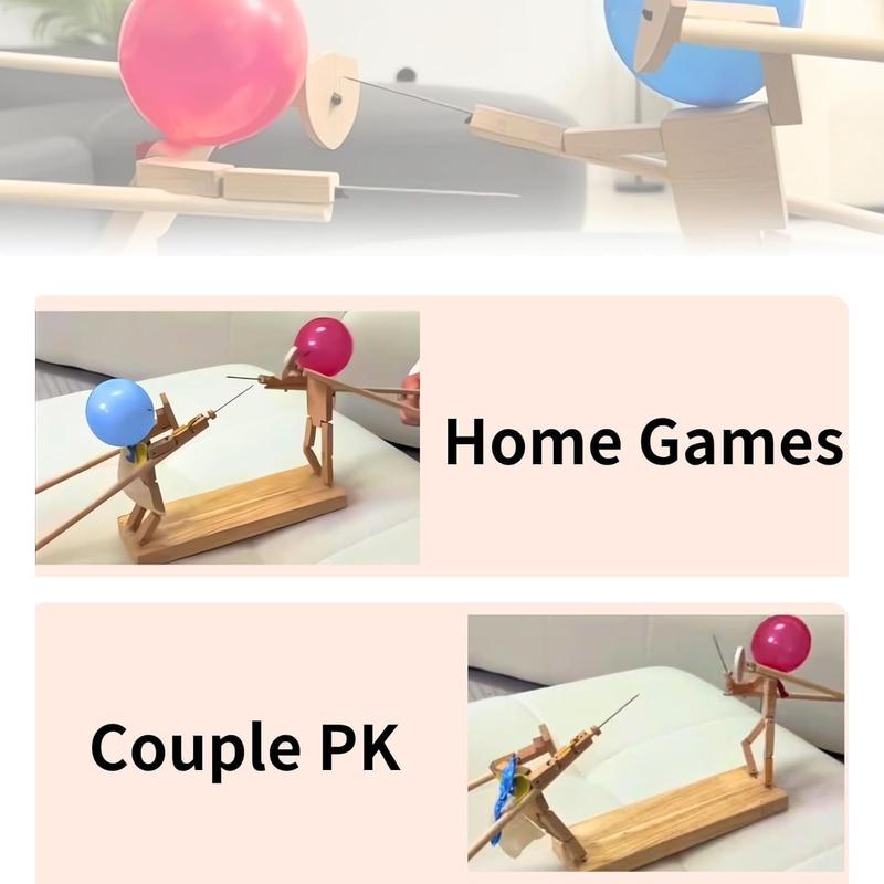 Balloon Bamboo Man Battle - 2024 New Handmade Wooden Fencing Puppet,Wooden Robot Battle Game for Two Players,Fast Paced Balloon Battle,Balloon Fighting Party Game - Fun and Exciting 30cm*5