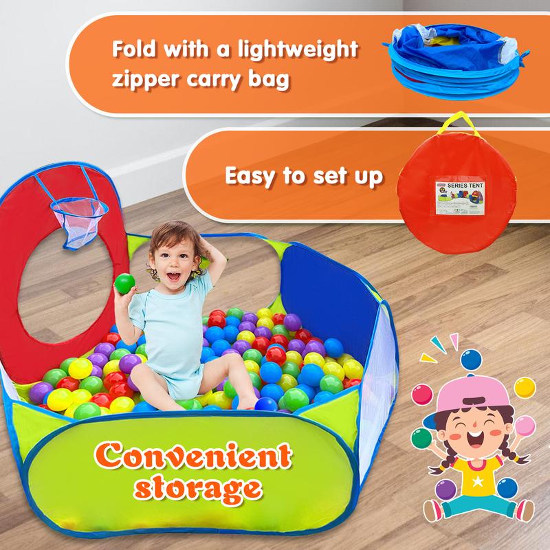 TALGIC 5pc Ball Pit, Play Tent and Tunnels for Kids, 1 Ball Pit, 2 Tents, 2 Crawl Tunnels, 2 Ball Hoop, Gift Target Game with 6 Dart Balls, Indoor & Outdoor Playhouse Bundle with Bag