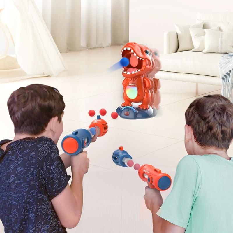 Movable DinosaurToy Set with 2 Air Pump , LED & Sound Effects, Score Record, 48 Foam Balls, Electronic Target Practice Game