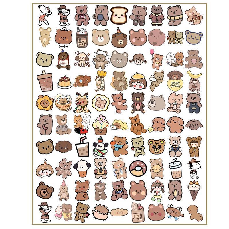 90pcs Pack Cartoon Bear Animal Pattern Decorative Sticker, Waterproof Sticker For DIY Scrapbook Water Bottle Decoration