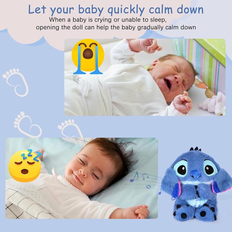 Stitch Anxiety Relief Plush Animal Breathing Relief Plush Animal Baby Sound Machine with Sensory Details Music Lights and Rhythmic Breathing Movements