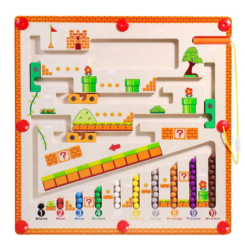 Magnetic Color and Number Maze Montessori Toys for Toddlers Over 3 Years Old Wooden Puzzle Activity Busy Board Wooden Color Matching Gift Idea Toys Preschoolers 3 4 5 Years Old Girls (Mushroom House)