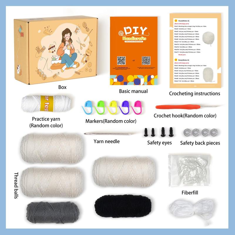 Dog Design Crochet Kit, 3 Counts sete Cute Dog & Bone Crochet Starter Kit with Step-by-step English Video Tutorials, DIY Handmade Lover Starter Kit