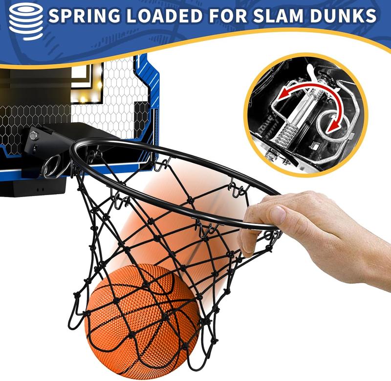 Mini Basketball Hoop Indoor with Scoreboard LED Light, Glow in The Dark Door Basketball Hoop, Basketball Toy Gifts for Kids Boys Girls Teens Adults, Suit for Bedroom Office Outdoor Pool, Blue