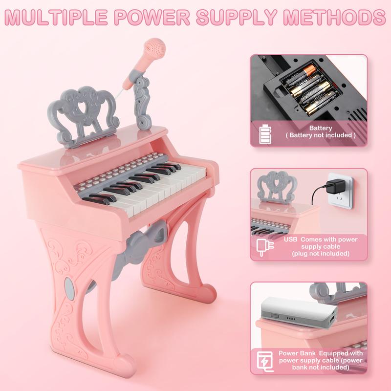 deAO Piano Toy Piano Keyboard Toy, 25 Keys Music Toy Instruments with Microphone, Piano Toys Birthday Xmas Gift, Pink