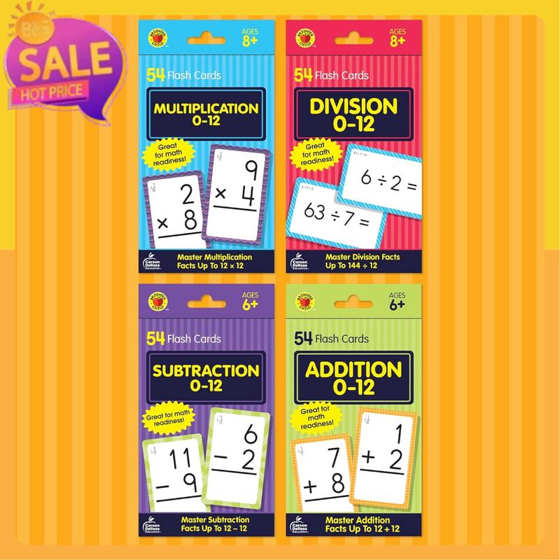 Carson Dellosa 4-Pack Math Flash Cards, 211 Addition and Subtraction Flash Cards and Multiplication and Division Flash Cards