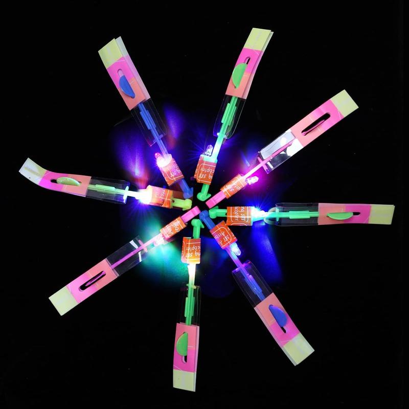 Flying Toys with LED Lights - 10Pcs LED Arrow Helicopters + 10Pcs Launchers - Summer Outdoor Game LED Slingshot Toy for Kids