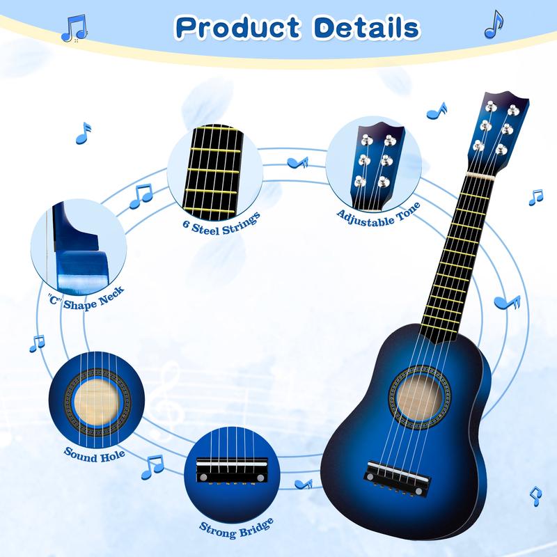 Music Toy Guitar for Kids 21-inch Wooden Acoustic Guitar 6 Strings Ukulele Guitar for Toddler Musical Instruments Learning Toys for Boys Girls Gifts Ages 3-7