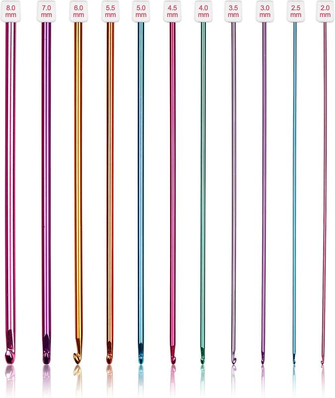 Set of Long Crochet Hooks, 11 Tunisian Crochet Hooks, Multi-Coloured Afghan Crochet  for Crocheting, 2 mm (B)-8 mm (L), Crochet Hooks Knitting Tools Set Ideal for Beginners and