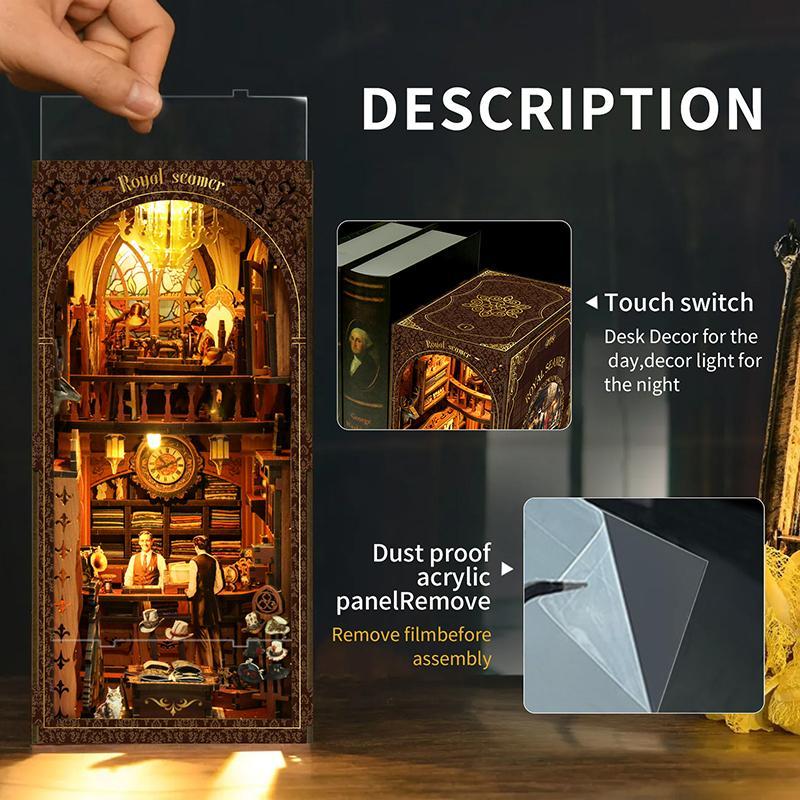 Vintage Royal Tailor Shop Design DIY Wooden Book Nook Kit, 1 Set DIY Miniature House Kit, 3D Puzzle Desktop Ornament for Adults & Teens, Stocking Fillers Gift