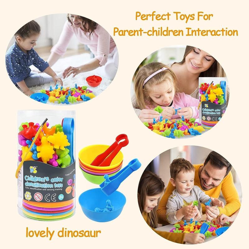 1 Set Color Classification & Sensory Training Toy, Counting Dinosaur Toys, Matching Games with Sorting Bowls, Early Educational Math Toys