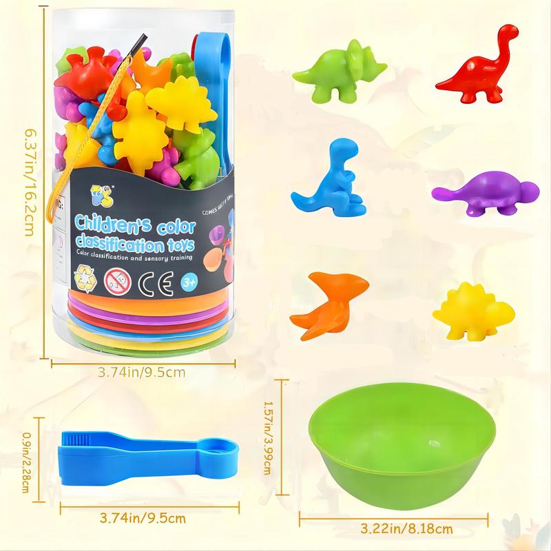 1 Set Color Classification & Sensory Training Toy, Counting Dinosaur Toys, Matching Games with Sorting Bowls, Early Educational Math Toys