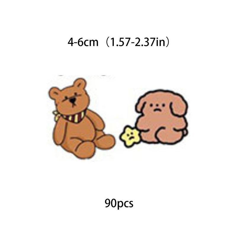 90pcs Pack Cartoon Bear Animal Pattern Decorative Sticker, Waterproof Sticker For DIY Scrapbook Water Bottle Decoration