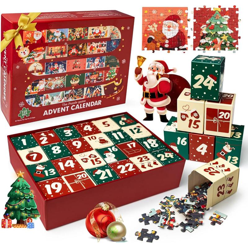 Advent Calendar 2024 Christmas Puzzles, Commodum 720 Pieces Puzzle 24 Days of Christmas Countdown Jigsaw Puzzles Family Calendar Gitfs for Kids Adults, Christmas Stocking Stuffer Home Decoration