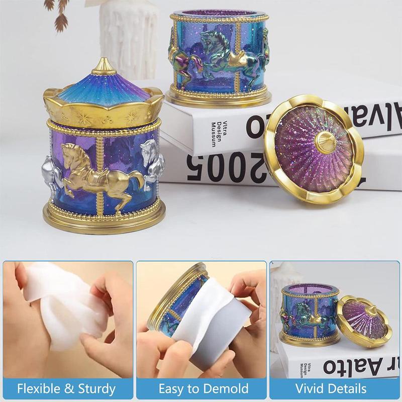 Carousel Design Silicone Mold, DIY Epoxy Resin Storage Silicone Mould, Candle Jar Making Mold, DIY Craft Supplies