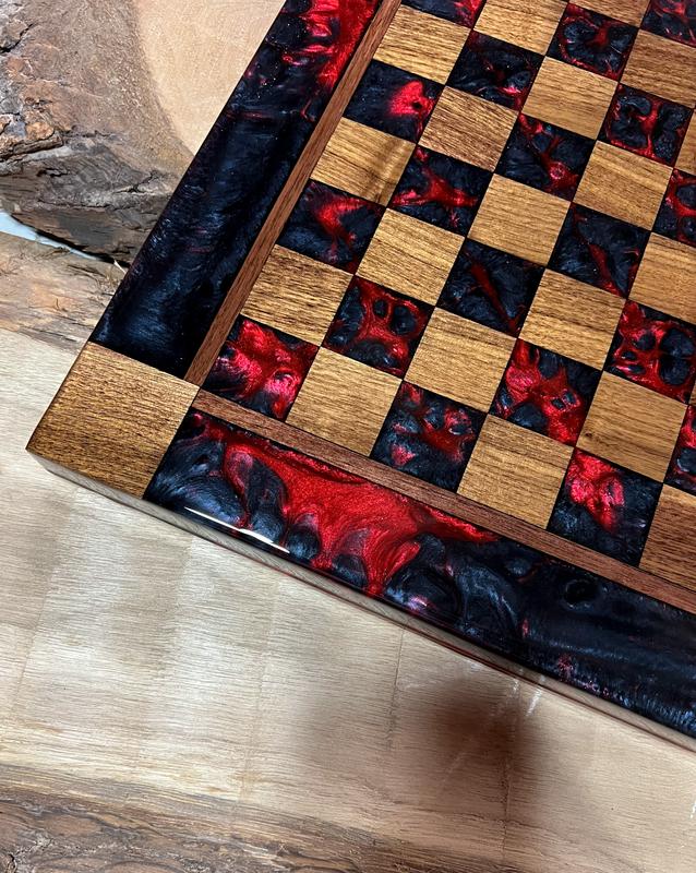 Black Onyx Red Lava Walnut Chess Board (With Border)