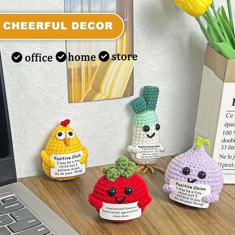 Positive Onion & Chick & Orange Design Crochet Ornament, 3 Counts Cute Cartoon Crochet Gifts, Home Decor Supplies