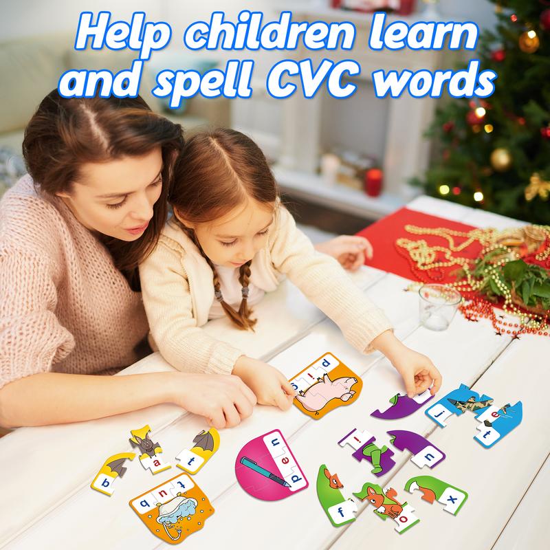 Kasfalci CVC Puzzle Cards for learners,CVC Word Games,Phonics Games,3 Alphabet Letter Word Puzzles,Learning Spelling Games CVC Word CVC Word flashcards  for