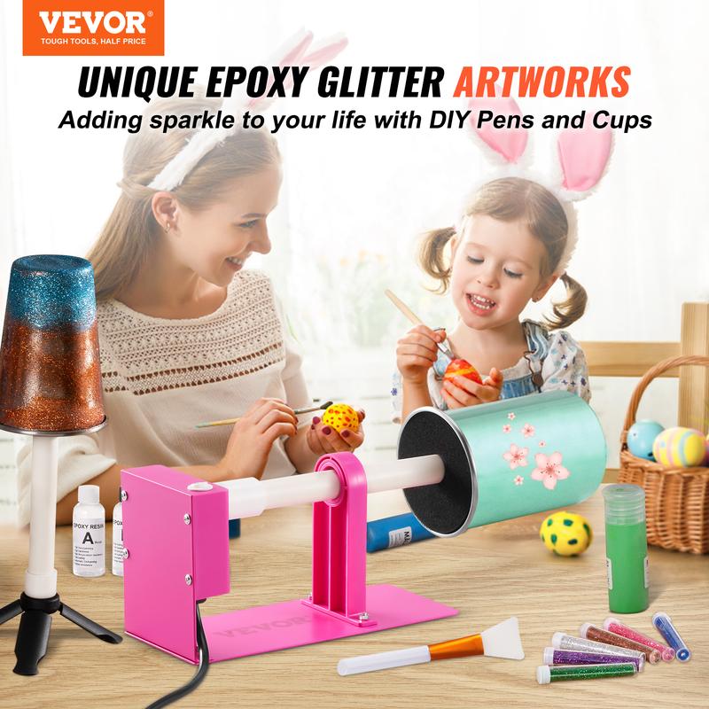 VEVOR Cup Turner for Crafts Tumbler, Tumbler Turner DIY Glitter Epoxy Resin Tumblers, Epoxy Pen Turner Attachment with Silent Motor Two-way Rotation Silicone Pad, Cup Spinner Tested to UL Standards