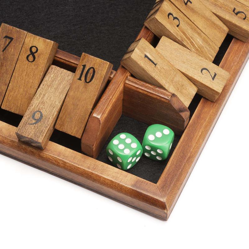 AMEROUS 1-4 Players Shut The Box Dice Game, Wooden Board Table Math Game with 12 Dice and Shut-The-Box Instructions for Kids Adults, Family Classroom Home or Pub (12 Inches)