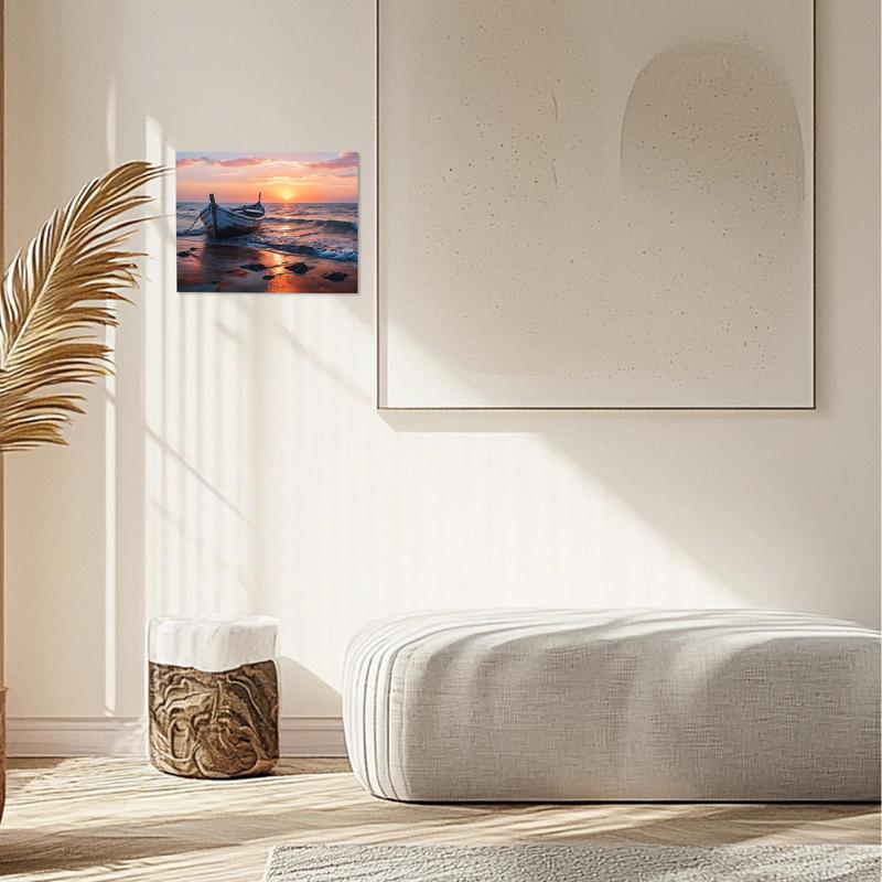 Boat on The Sea at Sunset Pattern DIY Painting by Numbers Kit, 1 Set DIY Paint by Numbers Kit without Frame, Wall Art Decor for Home Living Room Bedroom