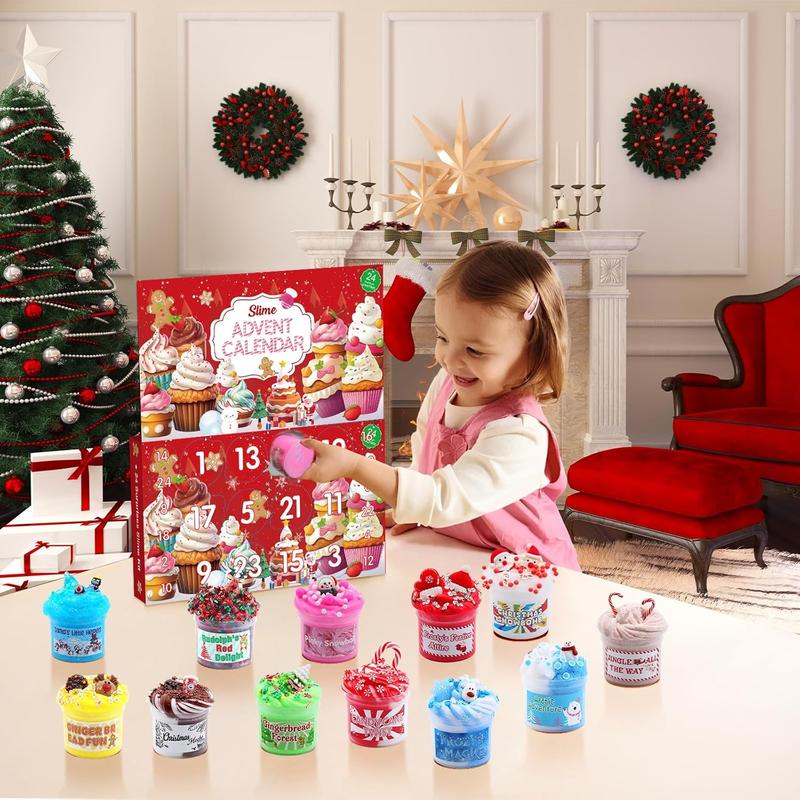 Slime Advent Calendar 2024: 24 Days of Fun Surprises with Fluffy Slime Kit - Perfect Christmas Countdown Gift for Toddlers, Kids, and Teens Ages 4-12