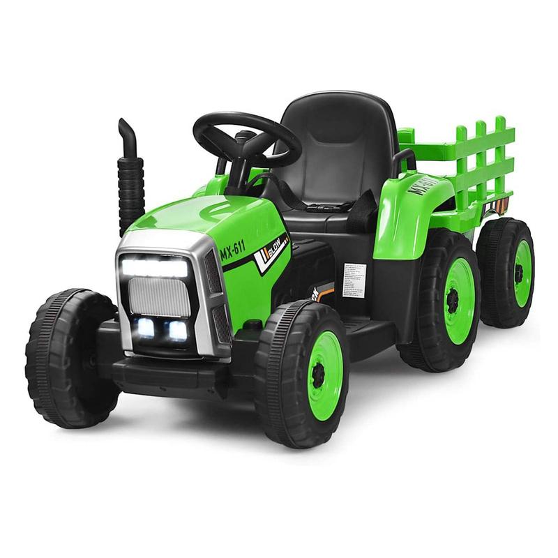 Black Friday-Ride on Tractor Excavator with Detachable Trailer, 6 12V Kids' Electric Vehicles w 3-Gear-Shift Ground Loader, Wireless Design & USB, 7 LED Headlights, Remote Control Tractor Toys for Kids 3+, Gift Idea