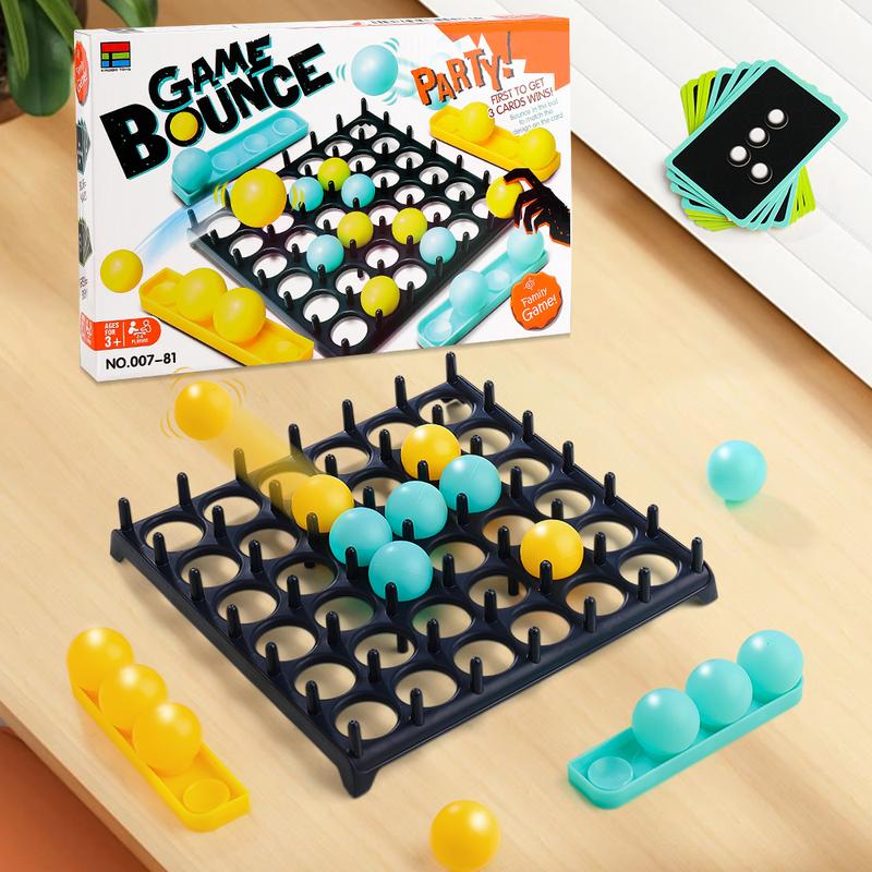 Bounce Ball Game with Family, Connect Ball Board Games Table Game Toys,The Perfect Holiday Toy with 9 Cards with Different Patterns,16 Balls and 1 Game Grid