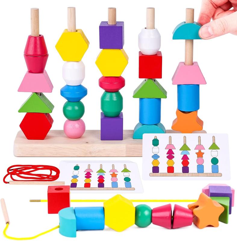 Christmas gift for kids  Beads Sequencing Toy, Wooden Stacking Toys Montessori Toys for Kids Coordination Toy Educational Preschool Learning Toys